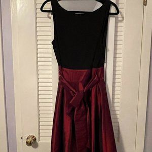 Gorgeous Cranberry & Black Cocktail Dress with Deep Cut Back, Sz 16, SL Fashions